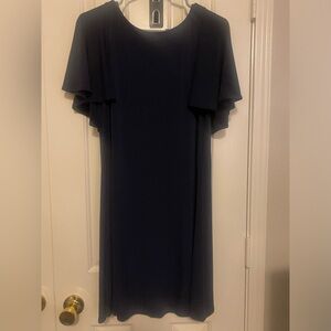 Blue Sheath Dress with Flutter Sleeves for Wedding Guest